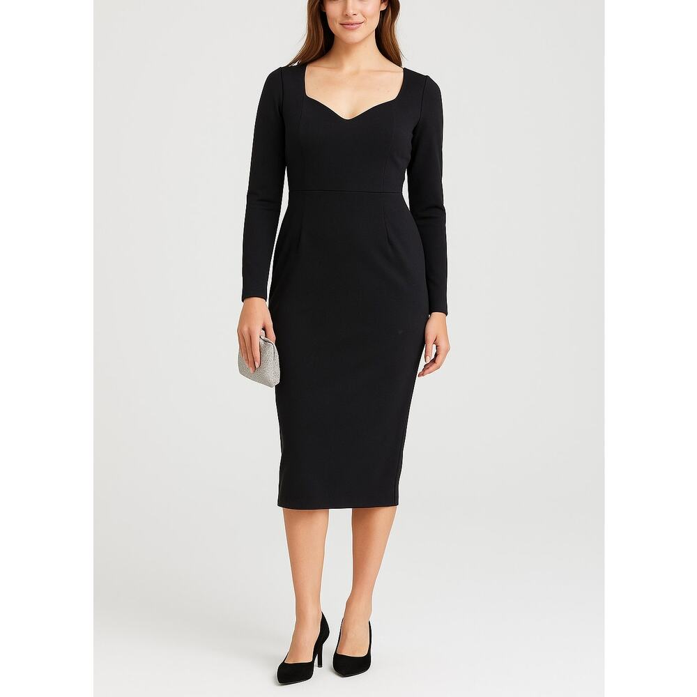 Dress the Population Sonia Long Sleeve Midi Sheath Dress Black NWT Medium
